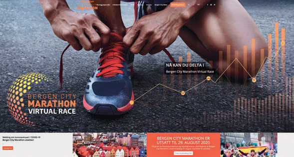 NORWEGIAN MAJORS: Det første løpet i den nye karusellen, Norwegian Majors skulle være Bergen City Marathon. Det ble utsatt til høsten. Lørdag 29. august er den nye datoen. Det er likevel mulig å løpe dette løpet virtuelt. FOTO: SKJERMDUMP