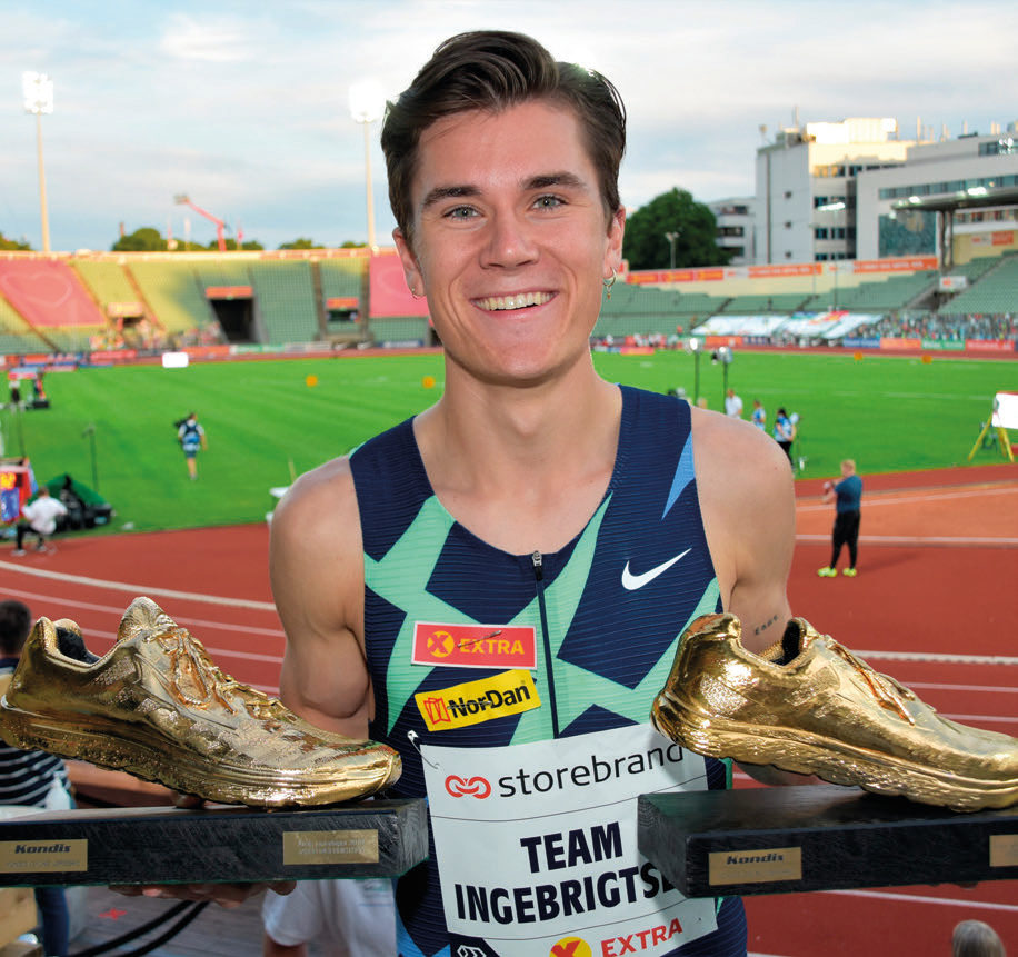 GULLSKO GANGER TO: Jakob Ingebrigtsen fi kk gullsko i bøtter og spann fra Kondis.
